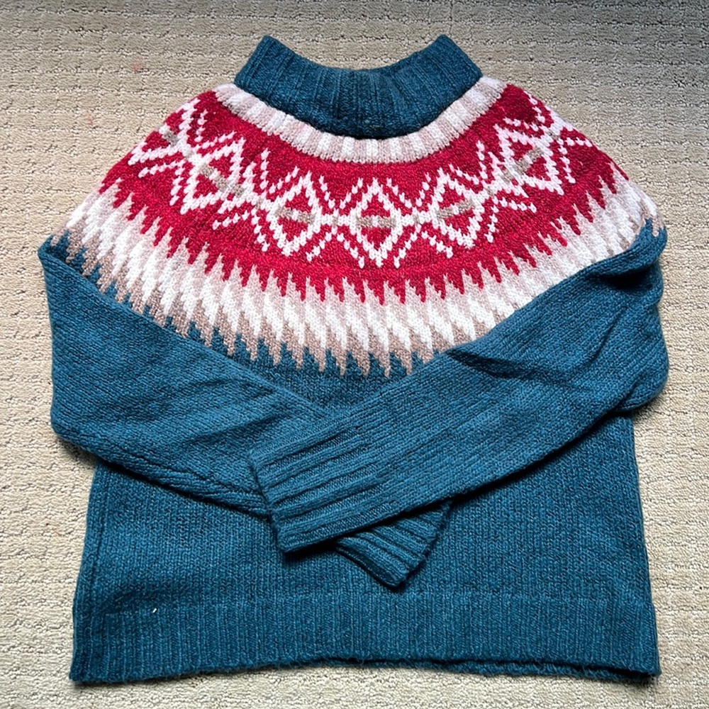 American Eagle XS teal, red and taupe sweater